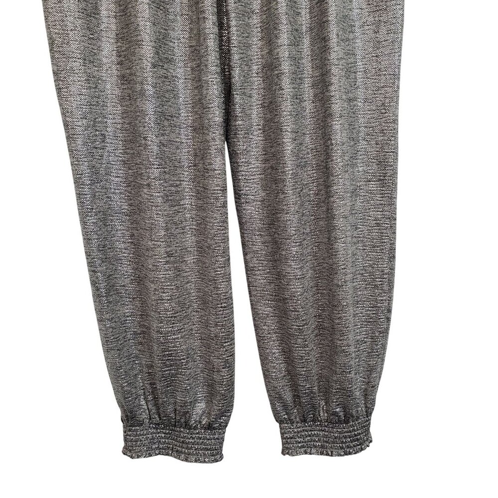 By Anthropologie L Petite Pants Metallic Silver Lightweight Knit Lounge Jogger - Picture 6 of 14